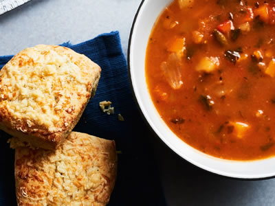Seasonal Vegetable Soup with Cheesy Toast 